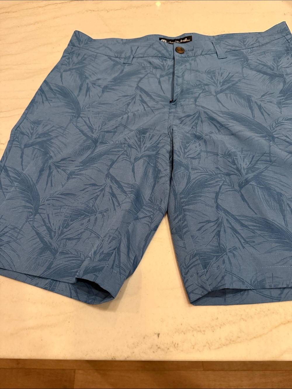 Travis Mathew Light Blue Palm-Print Flat Front Shorts